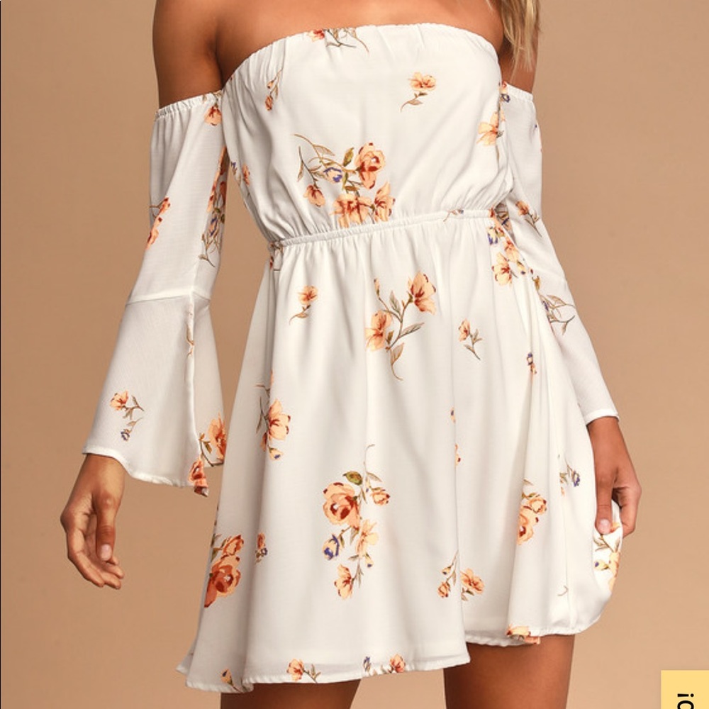 Ivory Floral Off Shoulder Mini Dress